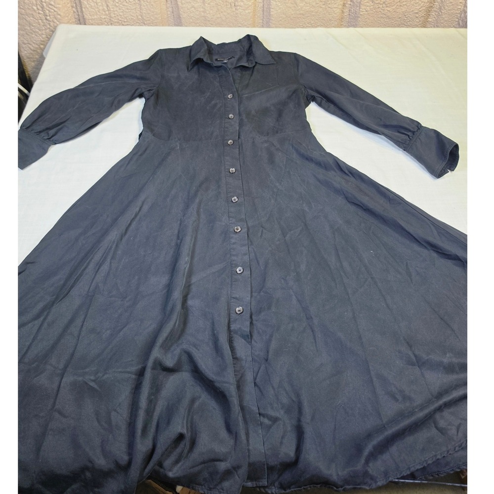 Banana Republic Womens Black Tencel Lyocell Button Front Midi Shirt Dress Size M